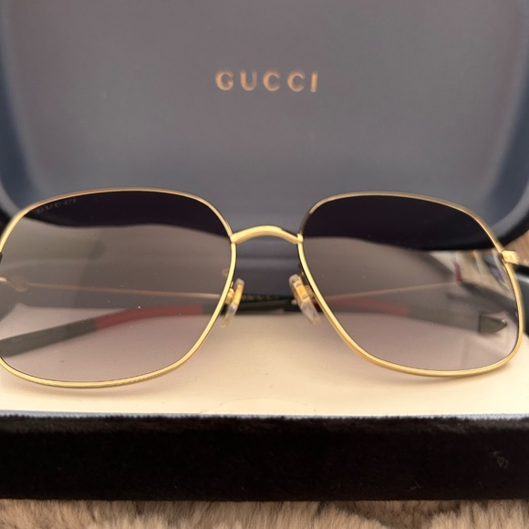 Gucci GG1195SK 001 Square Gold Frame Web Stripe Sunglasses with Case - Picture 1 of 5